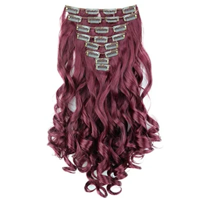 Abbildung von CAISHA XL 45cm CLIP IN EXTENSIONS Klara 7 Teile Set Haarverlängerung Voluminös Gelockt Weinrot CE27 1