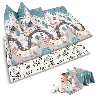 Abbildung von NUKIDO Baby Schaumstoffmatte Doppelseitig Niedlich Buntes Design zum Spielen Krabbeln Ideal als Geschenk Rollbar Dicke 1 cm Größe 200x150 NK 341