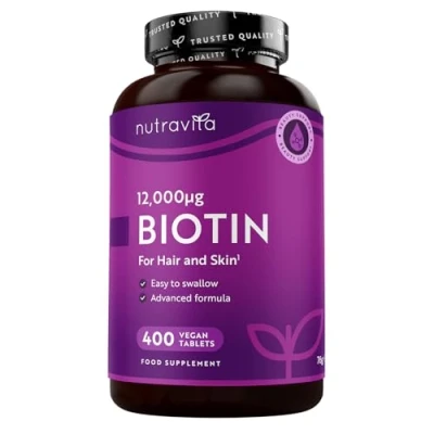 Abbildung von Biotin Hochdosiert 12000mcg, Haar Vitamine 400 Vegan Tabletten für 1+ Jahr Vorat, Vitamin B7 Haare Haut Nägel (EFSA) Haarvitamine Frauen Hair Vitamins bei Nutravita