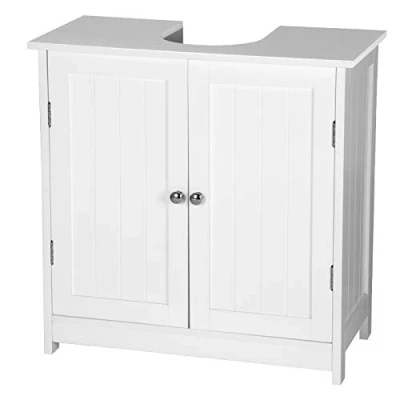 Abbildung von eSituro Waschbeckenunterschrank, Unterschrank, Waschtischunterschrank, Badezimmerschrank mit 2 Türen Badschrank aus MDF weiß 60 x 30 cm,Landhausstil