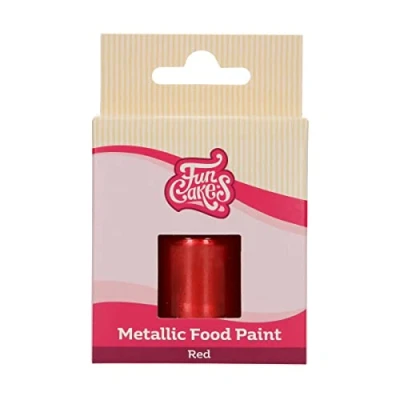 Abbildung von FunCakes Metallic Food Paint Rot: Erzeugen Sie metallische Effekte auf Fondant, Marzipan, Royal Icing und Kekse. 100% essbare Lebensmittelfarbe, Halal, geeignet für Vegetarier Veganer, 30 ml