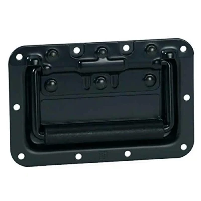 Abbildung von Adam Hall Hardware 34082 BLK Klappgriff mittel gefedert in Einbauschale schwarz pulverbeschichtet 8 mm tief