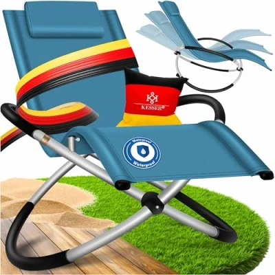 Abbildung von KESSER® Relaxliege Liegestuhl Gartenliege Sonnenliege Gartenstuhl Klappstuhl faltbar Schwungliege Schaukelsessel ergonomische Relaxsessel wetterfest 180 kg Belastung Petrol Blau