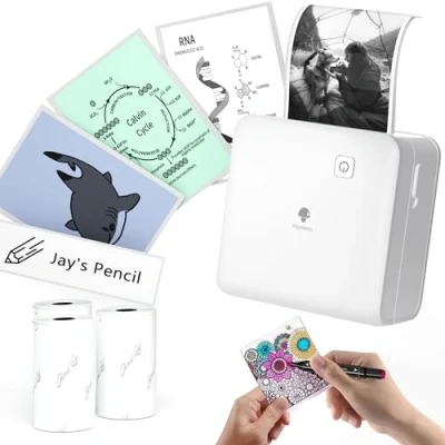 Abbildung von Phomemo M02 Pro Mini Drucker für Smartphone, Sticker 300 DPI Thermodrucker Tiny Printer mit 3 Papierrollen, Taschendrucker Studiennotizen, Fotos, Etiketten