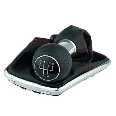 Abbildung von L &amp; P Car Design Schalthebel Schaltsack Rot Schaltknauf Auto perforiert f. VW Golf 4 IV Bora Chrom (Set, 1 St., + Rahmen), Plug&amp;Play Montage