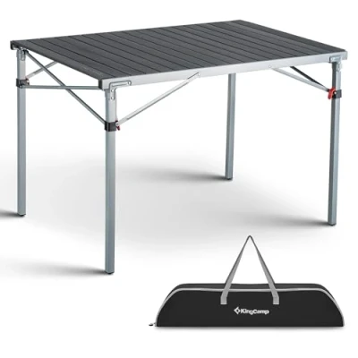 Abbildung von KingCamp Campingtisch klappbar Klapptisch mit Aluminiumrahmen Aufrollbare Tischplatte(107x70 cm) für 4 6 Personen faltbar Tragetasche belastbar bis 80 kg,Silber,L