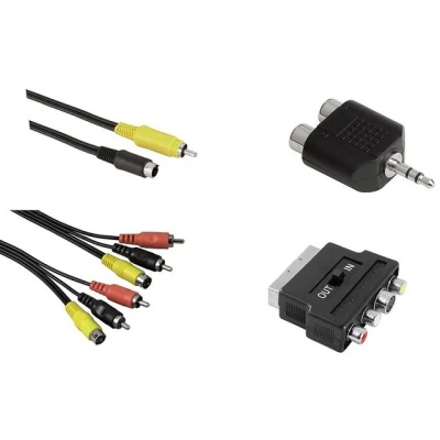 Abbildung von Hama Kabel Set 5m S Video 2x Cinch Scart Audio Kabel, Scart,S Video,Cinch,3,5 mm Klinke, (500 cm), Komplett Anschluss Adapter Klinken Adapter, Universal