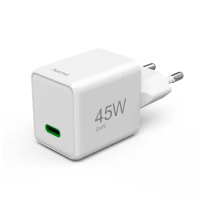 Abbildung von Hama Schnellladegerät (Ladegerät mit USB C unterstützt Power Delivery und Qualcomm Quick Charge, 45 W, Super Mini Format 3,0 x 3,60 3,80 cm, GaN Charger, ideal für iPhone) weiß