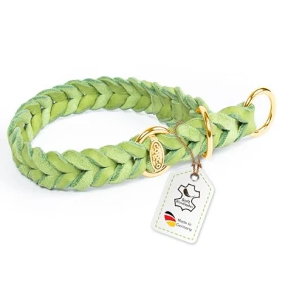 Abbildung von CopcoPet Fettleder Hundehalsband Würger geflochten mit Messing Zugstopp Ring, Handarbeit aus Deutschland, Grün 50 55 cm x 20 mm Hunde Halsband
