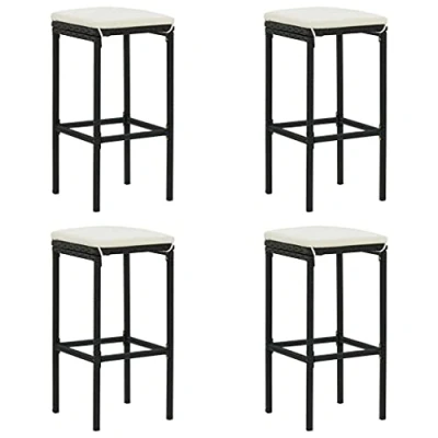 Abbildung von vidaXL 4X Barhocker mit Kissen Barstuhl Tresenhocker Küchenhocker Thekenhocker Tresenstuhl Thekenstuhl Bar Stuhl Hocker Schwarz Poly Rattan
