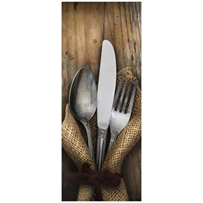 Abbildung von Wallario Glasbild Besteck Set 32 x 80 cm Wandbilder Glas in Premium Qualität: Brillante Farben, freischwebende Optik