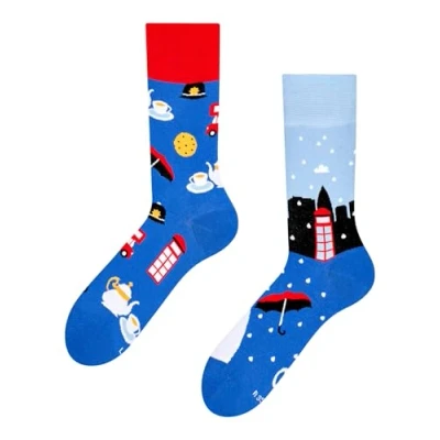 Abbildung von Dedoles Socken Unisex Damen Herren &amp; Kinder Baumwolle viele lustige Designs 1 Paar Geschenk links rechts verschieden, Farbe: Blau, Motiv: Großbritannien, Gr. 39 42