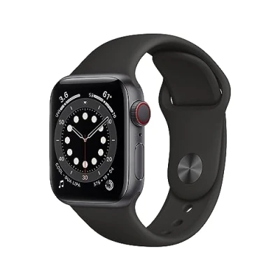 Abbildung von Apple Watch Series 6 (GPS + Cellular, 40 mm) Aluminiumgehäuse Space Grau, Sportarmband Schwarz