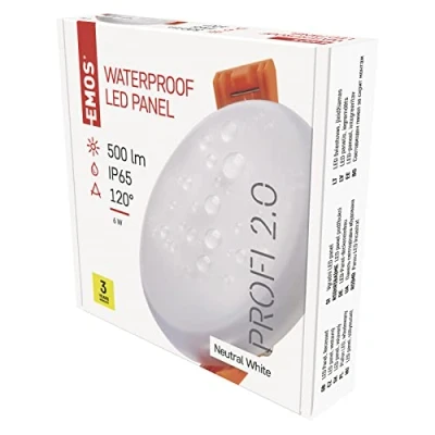 Abbildung von EMOS LED Panel Einbauleuchte 6W, extra flacher 500 lm runder Einbaustrahler, Neutralweiß 4000K, IP65 wasserdicht für Feuchträume oder Außen, Farbe weiß, Durchmesser 7,5 cm, rahmenlos