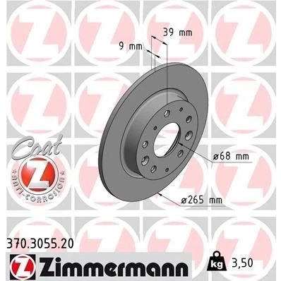 Abbildung von ZIMMERMANN COAT Z 370.3055.20 Bremsscheibe 265 9 7/5 5 114 voll beschichtet MAZDA: 3 Schrägheck, CX 30, Limousine