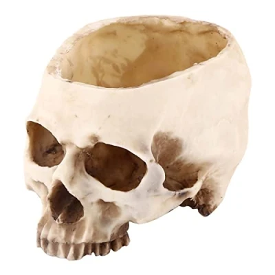 Abbildung von Goshyda Schädel Pflanzentopf, 1pc Harz große Schädelkopf Design Blumentopf Pflanzgefäß Behälter Dekoration für Verzierung, Behälter, Halloween Partei