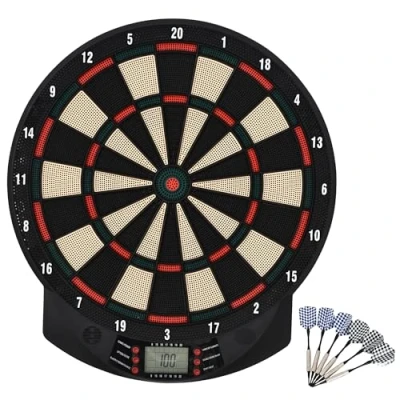 Abbildung von HOMCOM Dartscheibe automatische Wertung Dartboard mit 6 Darts, (Dartspiel LCD Anzeige, 1 tlg., Dart set), Schwarz 39,5 x 2,2 44 cm