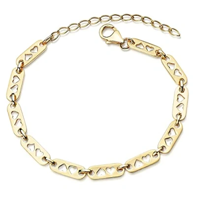 Abbildung von Materia Armband Damen Gold Herzen Plättchen SA 139, Sterlingsilber, vergoldet