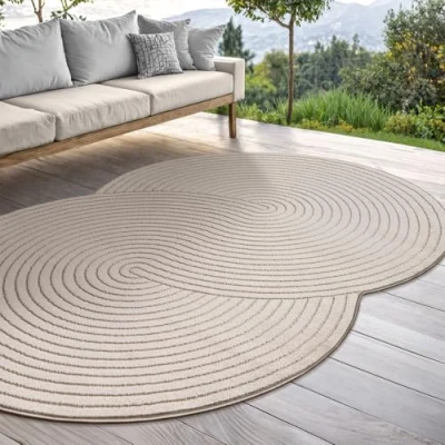 Abbildung von the carpet Santo Plus Hochwertiger Outdoor Teppich, Passend für Wohnzimmer, Schlafzimmer und Terrasse, Wetterfest, langlebig pflegeleicht, Beige, 160 x 230 cm Shape