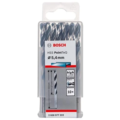 Abbildung von Bosch Professional 10 Stück HSS Spiralbohrer PointTeQ (für Metall, 5,4 x 57 93 mm, Zubehör Bohrschrauber)