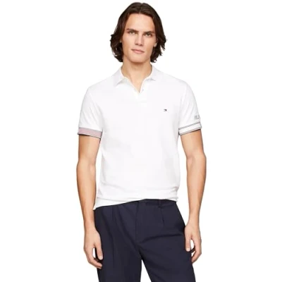 Abbildung von Tommy Hilfiger FLAG CUFF SLIM Poloshirt, Herren, Größe: Large, White