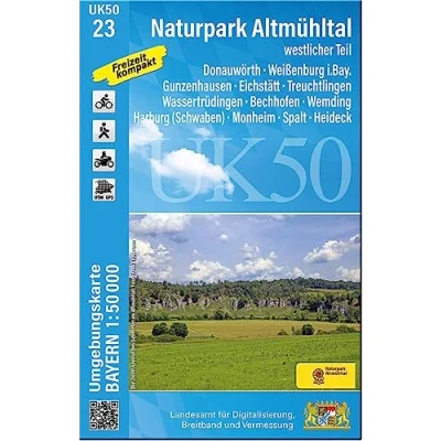 Abbildung von UK50 23 Naturpark Altmühltal westlicher Teil: Donauwörth, Weißenburg i.Bay., Gunzenhausen, Eichstätt, Treuchtlingen, Wassertrüdingen, Bechhofen, ... Karte Freizeitkarte Wanderkarte)