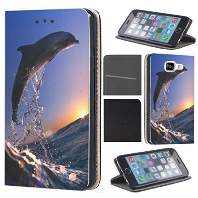 Abbildung von KX Mobile Hülle für Samsung A41 Handyhülle Motiv 626 Delfin im Meer Delphin Blau Grau Premium aus Kunstleder Beidseitig bedruckt HandyCover Galaxy