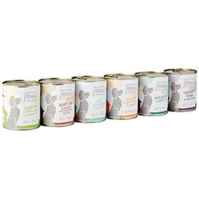 Abbildung von MjAMjAM Premium Nassfutter für Hunde Mixpaket II mit Huhn &amp; Ente, Rind, Pute, Kalb, Truthahn, Lamm, 6er Pack (6 x 800 g), naturbelassen extra viel Fleisch