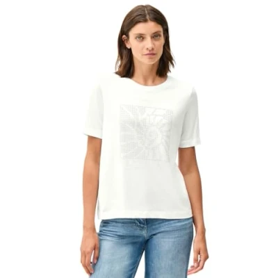 Abbildung von Cecil MIT Schmucksteinen Tshirt print, Damen, Größe: Large, Weiß