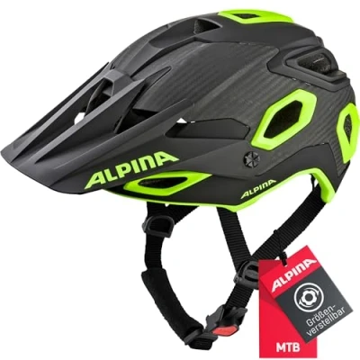 Abbildung von ALPINA ROOTAGE Extrem Robuster, Carbonfaser Verstärkter Enduro &amp; Trail Fahrradhelm Mit Kühlenden Polstern Für Erwachsene, black neon yellow, 52 57 cm