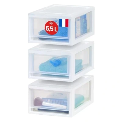 Abbildung von Iris Ohyama, Kunststoff Aufbewahrungsschublade, Stapelbar, Weiß, 7L, 3er Set, Multifunktional, Sichtbarer Inhalt, für Lebensmittel, Bad, Spielzeug, Büro, Truhe, Organizer, BPA frei, MSD 1