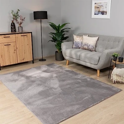 Abbildung von Paco Home Teppich Wohnzimmer Schlafzimmer Kurzflor Waschbar Einfarbiges Muster Flauschig Weich rutschfest Moderne Deko, Grösse:60x100 cm, Farbe:Creme