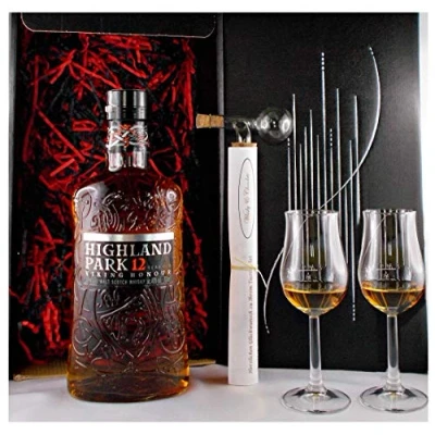 Abbildung von Geschenk Highland Park 12 Jahre Whisky + Glaskugelportionierer 2 Bugatti Gläser