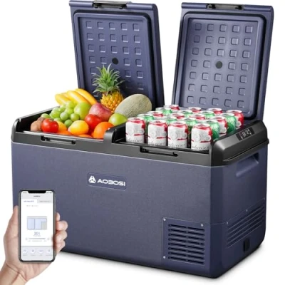 Abbildung von AAOBOSI Kompressor kühlbox 75L: Dual Zone Elektrisch mit APP Steuerung, IPX4 Wasserdicht, 12V 230V, 20C bis Ideal für Auto, LKW, Boot, Camping, Fischen &amp; Outdoor Aktivitäten