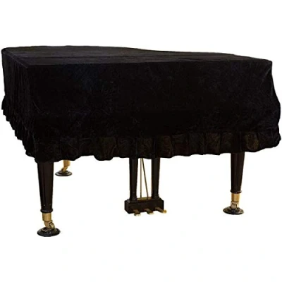 Abbildung von Pevfeciy Klavier Abdeckung Grand Piano Abdeckung,Colorfast Staubdicht Dekoriert Cover, Mit Gefalteter Saum Bequeme Weiche Verdicken Staubschutz Für Flügel Klavier,Schwarz,190 200cm