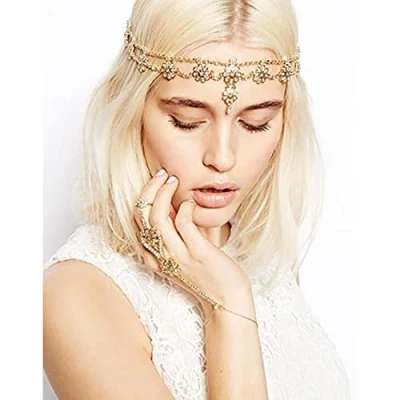 Abbildung von Prosy Braut Strass Blume Kopf Kette Kopfschmuck Hochzeit Stirnband Perle Haarteil Festival Haarschmuck für und Brautjungfern (Silber)
