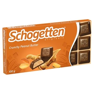 Abbildung von Schogetten Crunchy Peanut Butter 100g Schokoladentafel, praktisch einzeln portioniert. Ein Genuss. Stück für Stück.