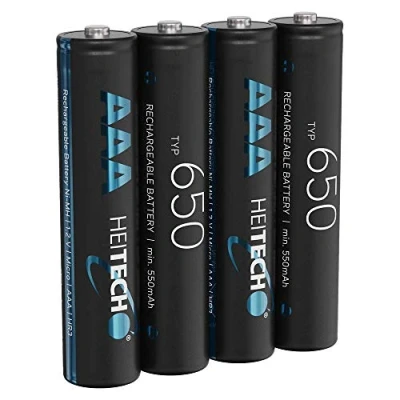 Abbildung von HEITECH 650 Akku AAA Micro 4x NiMH Wiederaufladbare Batterien mit min. 550mAh &amp; 1,2V Akkus geringer Selbstentladung für Geräte hohem Stromverbrauch Akkubatterien ideal Telefon