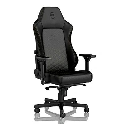 Abbildung von noblechairs Hero Gaming Stuhl 150 kg Belastbarkeit, PU Kunstleder Bürostuhl Ergonomisch, Schreibtischstuhl Schwarz/Gold, PC Drehstuhl mit Rollen, Gamer Sessel, Inklusive Kissen
