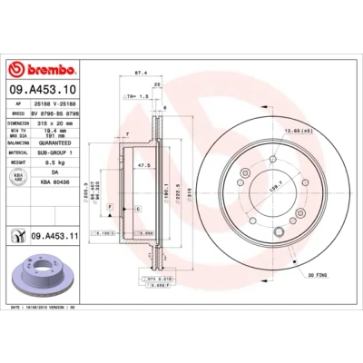 Abbildung von Bremsscheibe BREMBO 09.A453.11