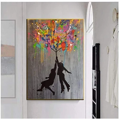 Abbildung von GKZJ Leinwand Wandkunst abstrakt Graffiti Poster Moderne Street Art Banksy Ballon Mädchen Bild für Wohnzimmer Home Decor 50x70cm ohne Rahmen