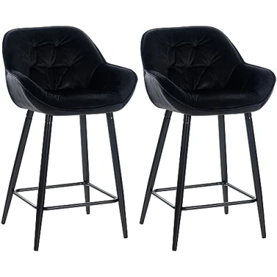 Abbildung von CLP 2er Set Barhocker Gibson Samt I Sitzhöhe 76 cm Tresenstühle Mit Fußstütze, Farbe:schwarz