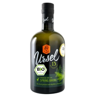 Abbildung von Premium DRY Gin BIO (Wacholder/Zitrusfrüchte/Löwenzahnblüten) charakteristisch mit jungen Fichtentrieben aus dem Taunus Deutschland (SPRING BREAK, 500ml)