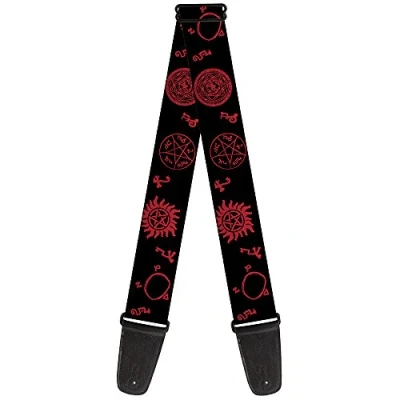 Abbildung von Buckle Down Gitarrengurt Supernatural Symbole verstreut schwarz/rot 5,1 cm breit 73,7137,2 lang