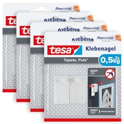 Abbildung von tesa Klebehaken, Dekoration, Bilder, Leinwände, (Packung, 8 St., inkl. Powerstrips), selbstklebende Nägel für empfindliche Oberflächen rückstandslos