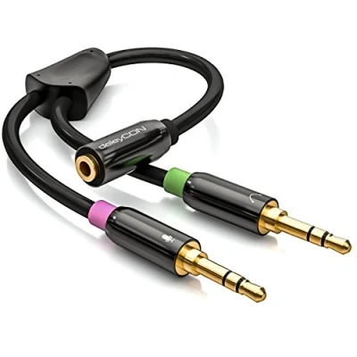 Abbildung von deleyCON Headset Laptop Adapter 1x3,5mm Klinke Buchse auf 2x3,5mm Audio Kabel