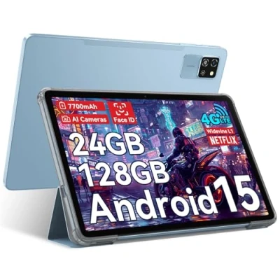 Abbildung von Blackview Tab60 Pro Android 15 Tablet 10 Zoll, 24GB(8GB+16GB Erweiterung)RAM+128GB ROM(2TB TF), Dual 4G LTE SIM,Octa Core PC Tablets, 7700mAh Akku, Widevine L1 HD Display, 5G WiFi, Face ID, GPS, Blau