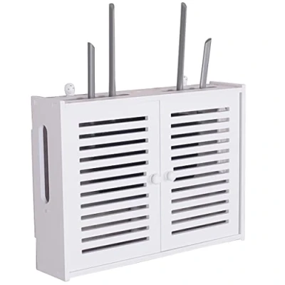 Abbildung von Ablagegestelle Wi Fi Router Aufbewahrungsboxen, Schwebendes Regal, Wandhalterung Für Steckdosen, Holzkiste, Kabel Stromkabelhalterung (Color : Weiß, Size 42x10x31cm)