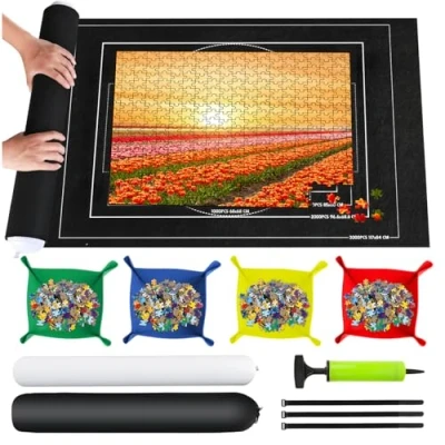 Abbildung von TNOMSNO Puzzle 1500 Teile, Roll Storage Mat 1000 500Teile Matte, Tragbare Puzzles Puzzleteppich 116x66cm, Schwarz