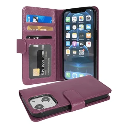 Abbildung von Cadorabo Hülle kompatibel mit Apple iPhone 13 Mini aus Premium Kunst Leder Flip Klappbare Stoßfeste Magnetische [Standfunktion] [Kartenfächern] Cover für Tasche in Lila